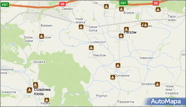 mapa Miechów gmina Perzów, Miechów gmina Perzów na mapie Targeo