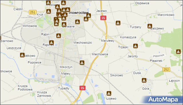 mapa Miechowice gmina Inowrocław, Miechowice gmina Inowrocław na mapie Targeo