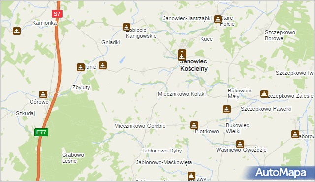 mapa Miecznikowo-Kołaki, Miecznikowo-Kołaki na mapie Targeo