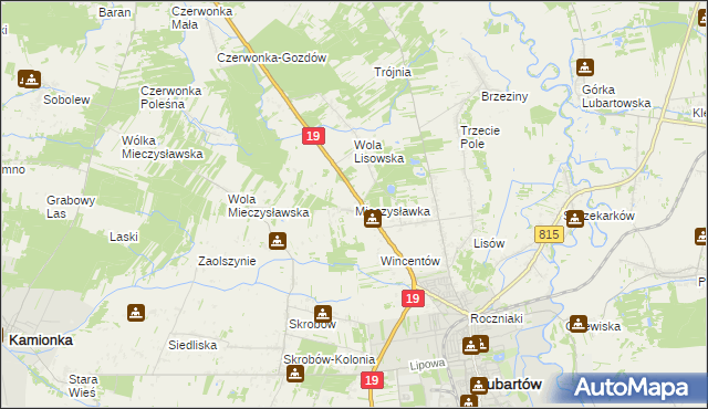 mapa Mieczysławka gmina Lubartów, Mieczysławka gmina Lubartów na mapie Targeo