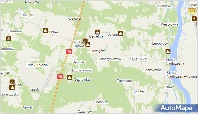mapa Mieczysławów gmina Tarłów, Mieczysławów gmina Tarłów na mapie Targeo