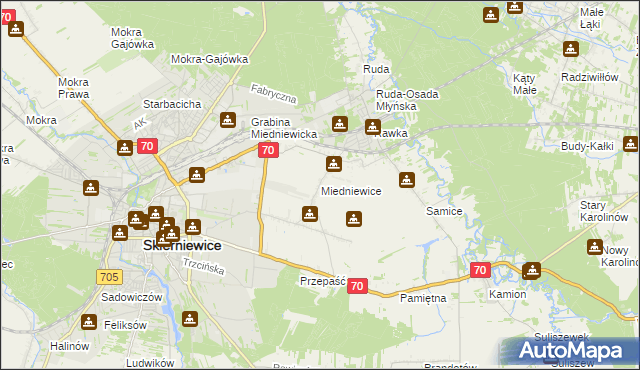 mapa Miedniewice gmina Skierniewice, Miedniewice gmina Skierniewice na mapie Targeo