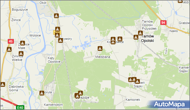 mapa Miedziana gmina Tarnów Opolski, Miedziana gmina Tarnów Opolski na mapie Targeo