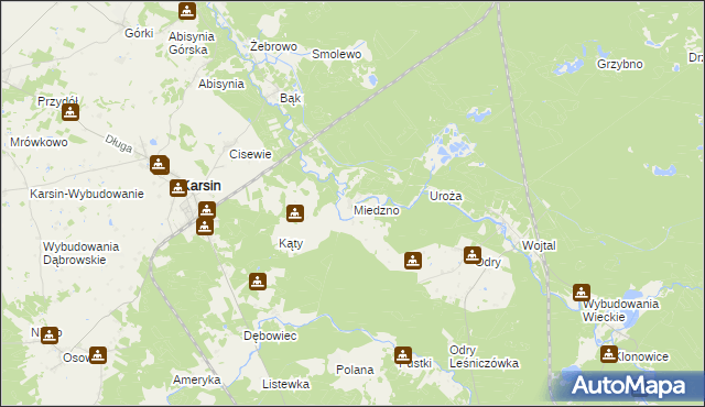 mapa Miedzno gmina Karsin, Miedzno gmina Karsin na mapie Targeo