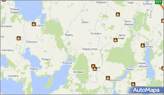 mapa Międzychód gmina Zalewo, Międzychód gmina Zalewo na mapie Targeo