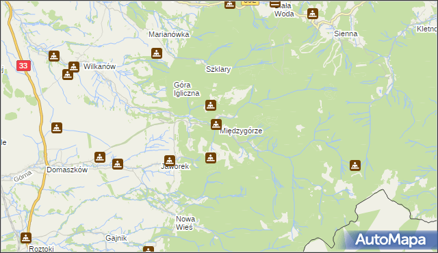 mapa Międzygórze gmina Bystrzyca Kłodzka, Międzygórze gmina Bystrzyca Kłodzka na mapie Targeo