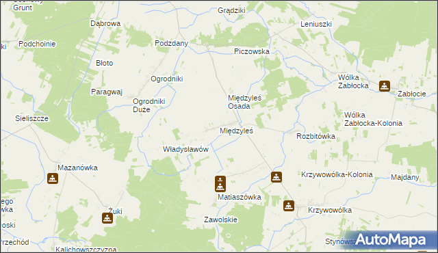 mapa Międzyleś gmina Tuczna, Międzyleś gmina Tuczna na mapie Targeo