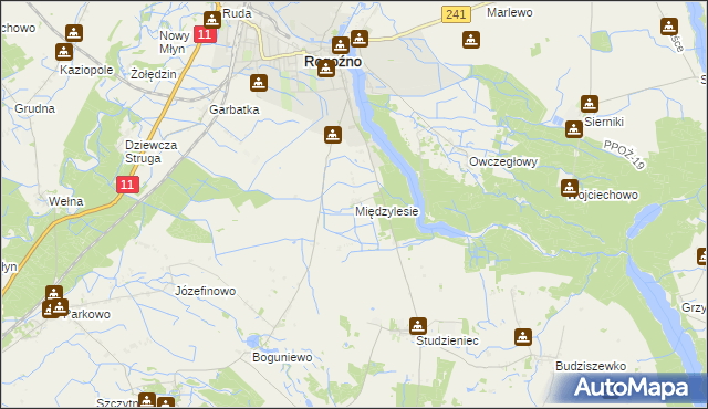 mapa Międzylesie gmina Rogoźno, Międzylesie gmina Rogoźno na mapie Targeo