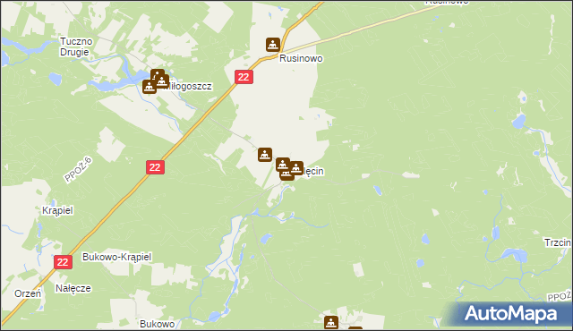 mapa Mielęcin gmina Człopa, Mielęcin gmina Człopa na mapie Targeo