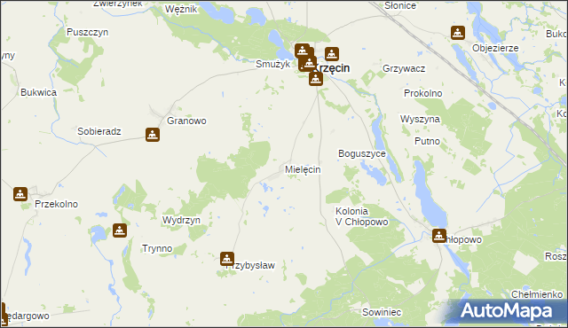 mapa Mielęcin gmina Krzęcin, Mielęcin gmina Krzęcin na mapie Targeo