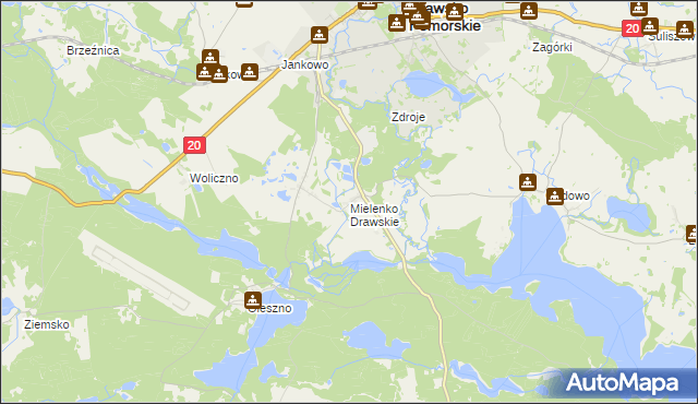 mapa Mielenko Drawskie, Mielenko Drawskie na mapie Targeo