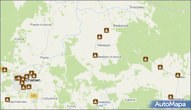 mapa Mieleszki-Kolonia, Mieleszki-Kolonia na mapie Targeo