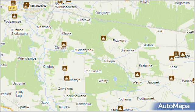 mapa Mieleszyn gmina Wieruszów, Mieleszyn gmina Wieruszów na mapie Targeo