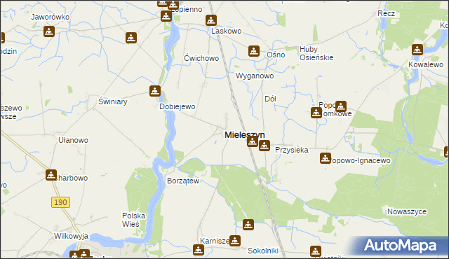 mapa Mieleszyn powiat gnieźnieński, Mieleszyn powiat gnieźnieński na mapie Targeo