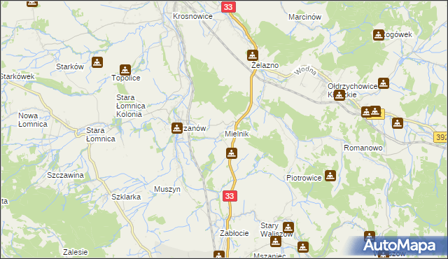 mapa Mielnik gmina Bystrzyca Kłodzka, Mielnik gmina Bystrzyca Kłodzka na mapie Targeo