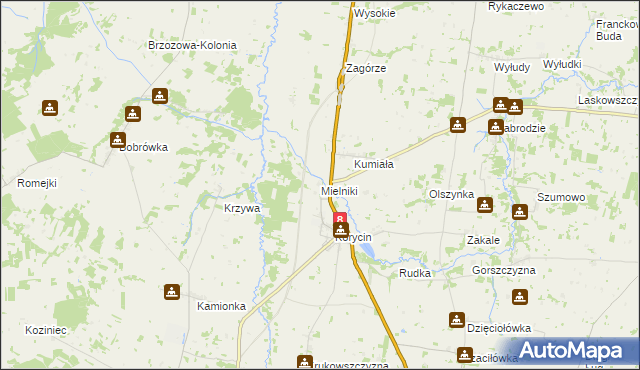 mapa Mielniki gmina Korycin, Mielniki gmina Korycin na mapie Targeo