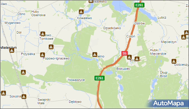 mapa Mielno gmina Mieleszyn, Mielno gmina Mieleszyn na mapie Targeo