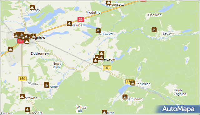 mapa Mierzęcin gmina Dobiegniew, Mierzęcin gmina Dobiegniew na mapie Targeo