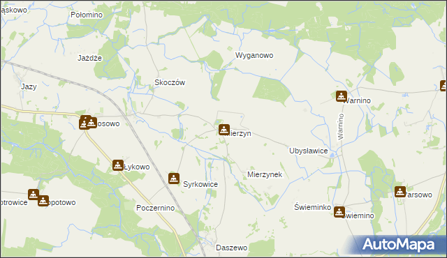 mapa Mierzyn gmina Karlino, Mierzyn gmina Karlino na mapie Targeo