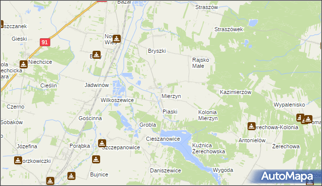 mapa Mierzyn gmina Rozprza, Mierzyn gmina Rozprza na mapie Targeo