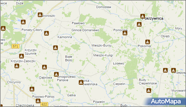 mapa Mieszki-Kuligi, Mieszki-Kuligi na mapie Targeo