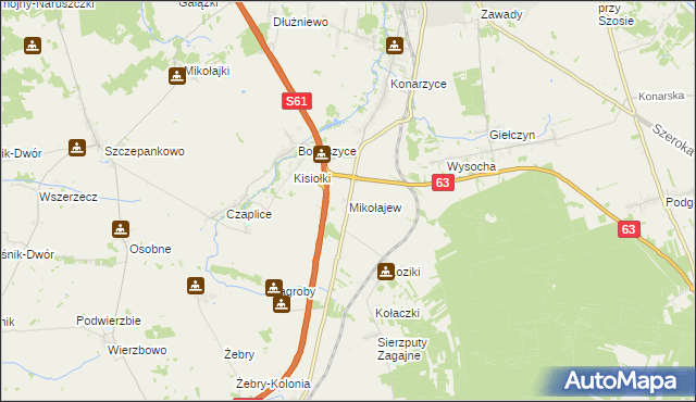 mapa Mikołajew gmina Łomża, Mikołajew gmina Łomża na mapie Targeo
