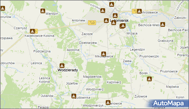 mapa Mikołajewice gmina Lutomiersk, Mikołajewice gmina Lutomiersk na mapie Targeo