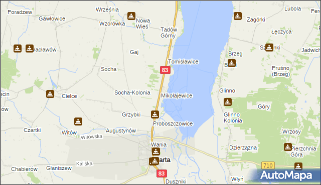 mapa Mikołajewice gmina Warta, Mikołajewice gmina Warta na mapie Targeo