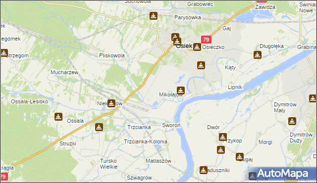 mapa Mikołajów gmina Osiek, Mikołajów gmina Osiek na mapie Targeo