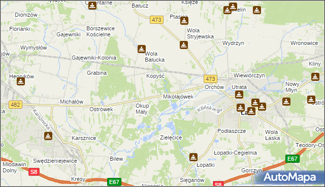 mapa Mikołajówek gmina Łask, Mikołajówek gmina Łask na mapie Targeo