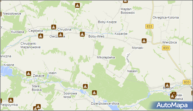 mapa Mikołajówka gmina Urzędów, Mikołajówka gmina Urzędów na mapie Targeo