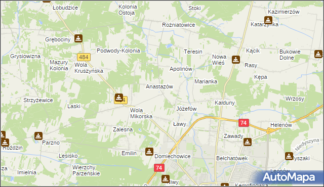 mapa Mikorzyce gmina Bełchatów, Mikorzyce gmina Bełchatów na mapie Targeo