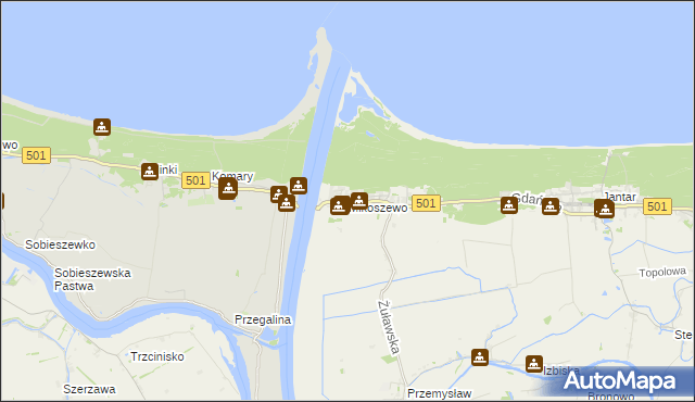 mapa Mikoszewo, Mikoszewo na mapie Targeo