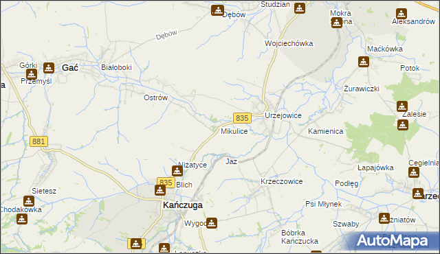 mapa Mikulice gmina Gać, Mikulice gmina Gać na mapie Targeo