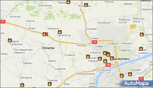 mapa Milczany gmina Samborzec, Milczany gmina Samborzec na mapie Targeo