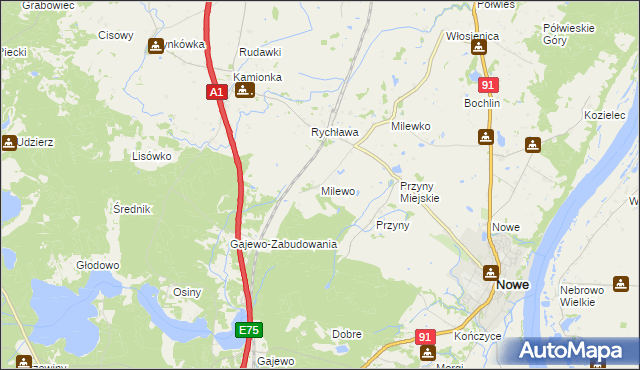 mapa Milewo gmina Nowe, Milewo gmina Nowe na mapie Targeo