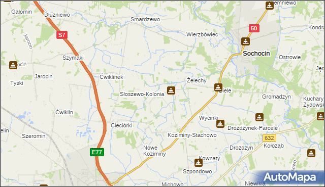 mapa Milewo gmina Sochocin, Milewo gmina Sochocin na mapie Targeo