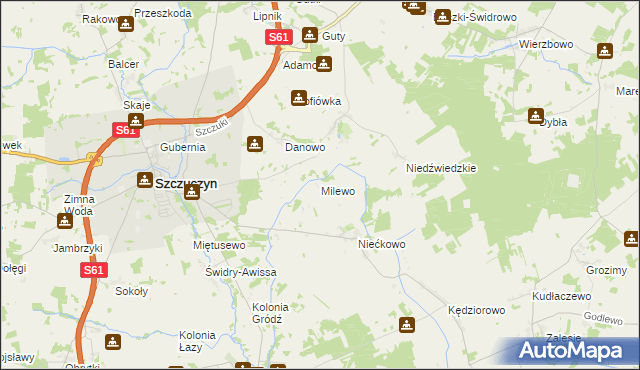 mapa Milewo gmina Szczuczyn, Milewo gmina Szczuczyn na mapie Targeo