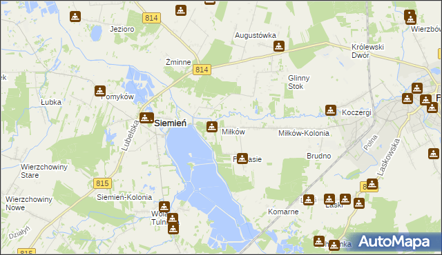 mapa Miłków gmina Siemień, Miłków gmina Siemień na mapie Targeo