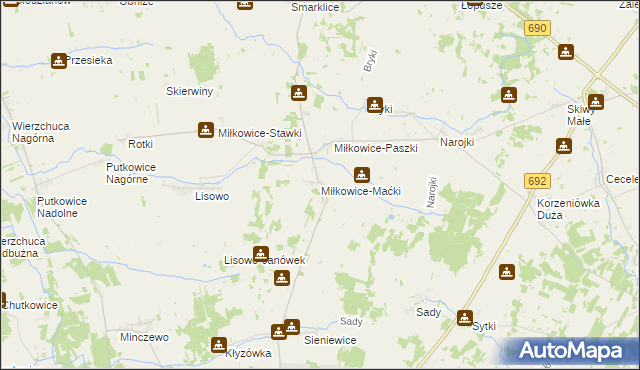 mapa Miłkowice-Maćki, Miłkowice-Maćki na mapie Targeo