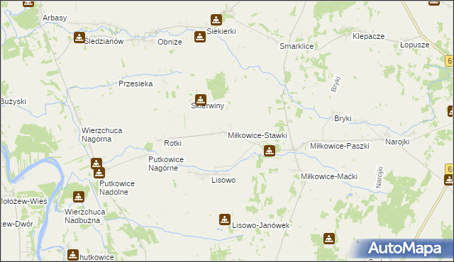 mapa Miłkowice-Stawki, Miłkowice-Stawki na mapie Targeo