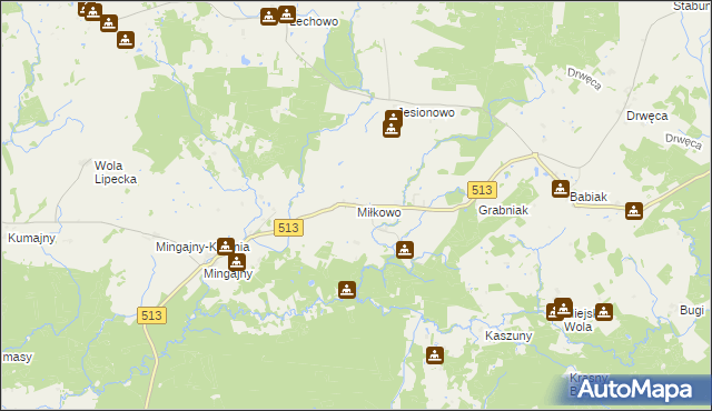 mapa Miłkowo gmina Orneta, Miłkowo gmina Orneta na mapie Targeo