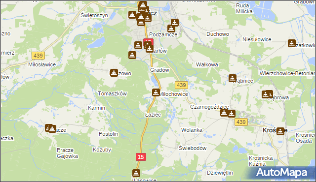 mapa Miłochowice, Miłochowice na mapie Targeo