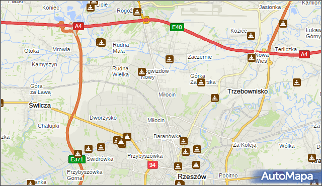 mapa Miłocin gmina Głogów Małopolski, Miłocin gmina Głogów Małopolski na mapie Targeo