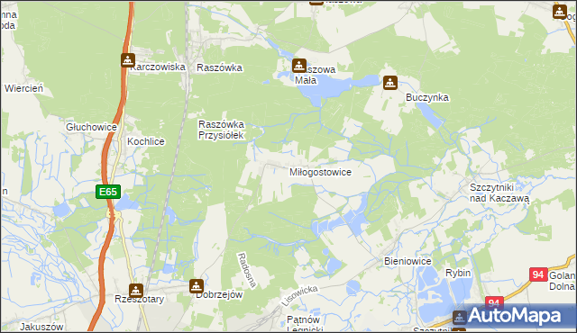 mapa Miłogostowice, Miłogostowice na mapie Targeo