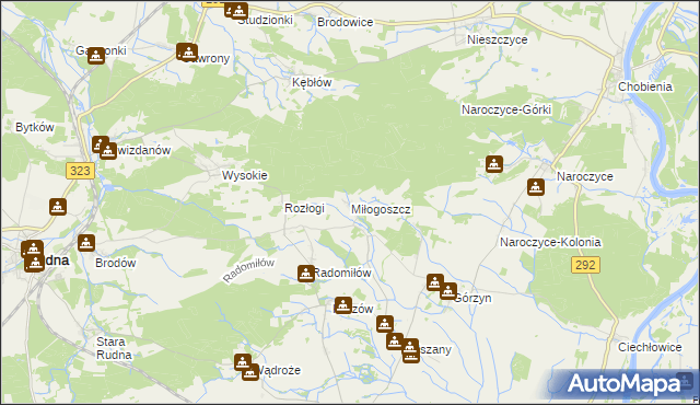 mapa Miłogoszcz gmina Rudna, Miłogoszcz gmina Rudna na mapie Targeo