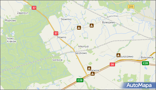 mapa Miłomyśl, Miłomyśl na mapie Targeo