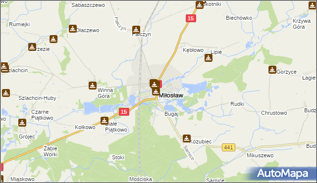 mapa Miłosław powiat wrzesiński, Miłosław powiat wrzesiński na mapie Targeo