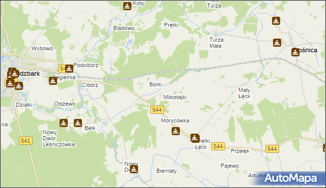 mapa Miłostajki, Miłostajki na mapie Targeo