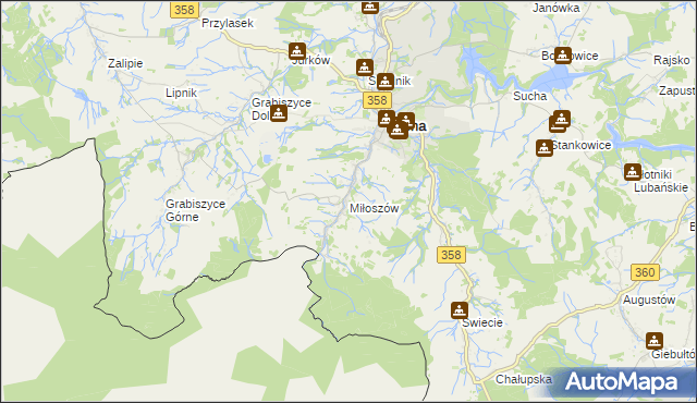 mapa Miłoszów, Miłoszów na mapie Targeo